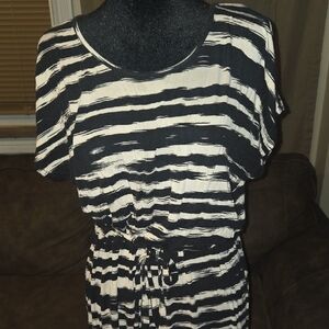 Onyx Soft Beige Striped Short Sleeve Dress Size XXL